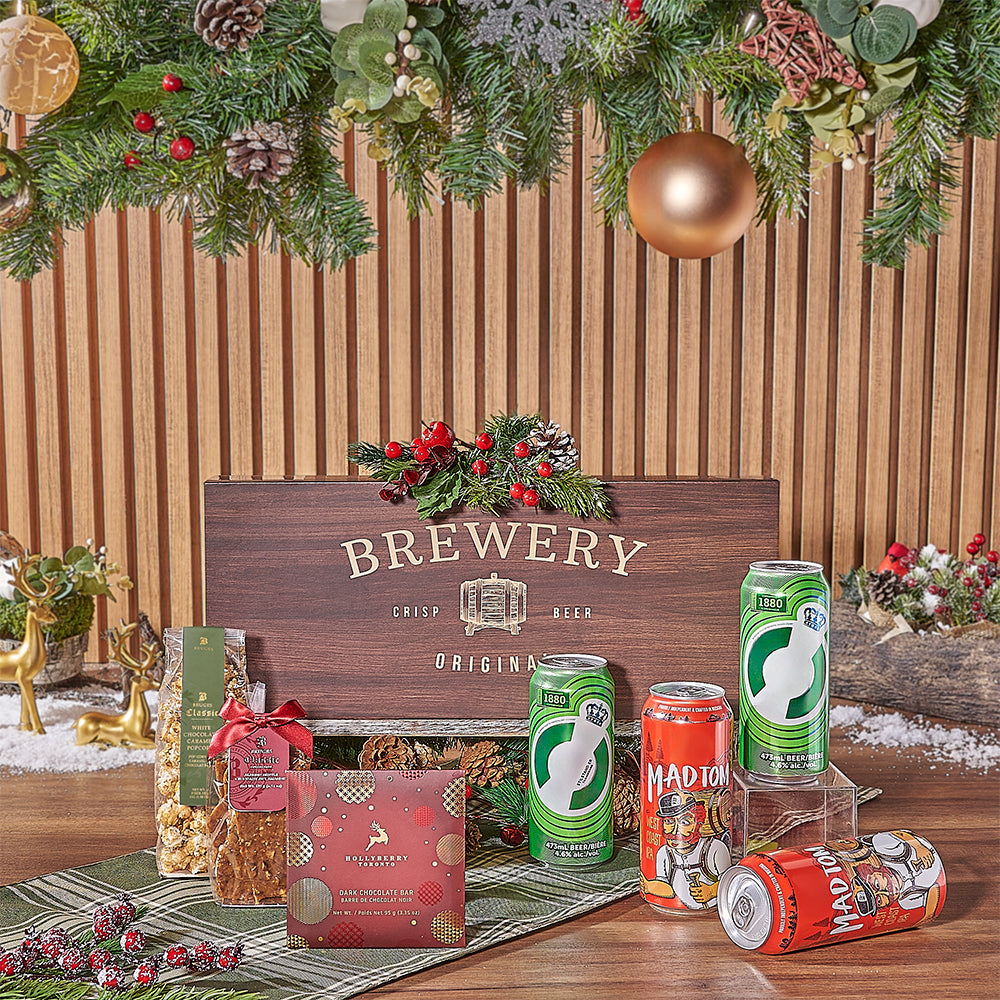 Christmas Craft Beer and Bruges Gourmet Treats Gift Basket – how the gift is presented
