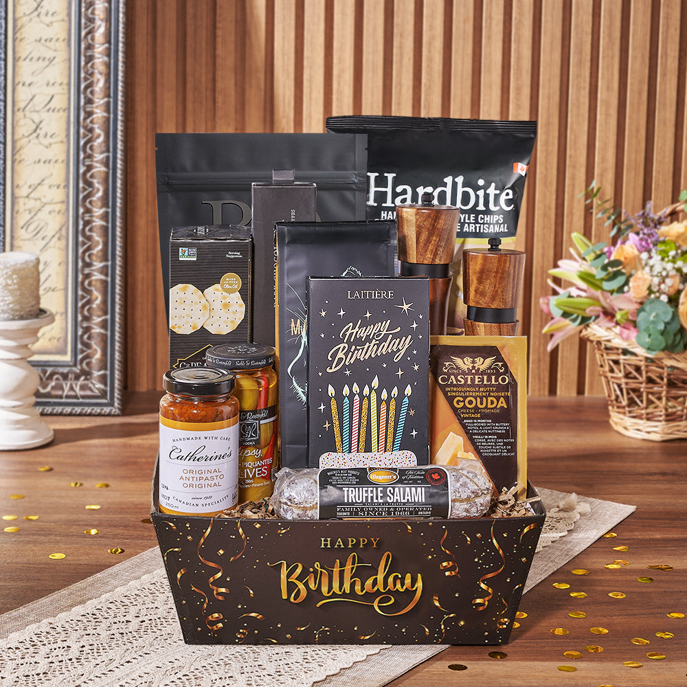 Birthday Gourmet Snack Gift Tray – how the gift is presented