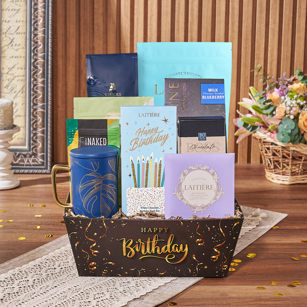 Birthday Blue Mug Gift Tray – how the gift is presented