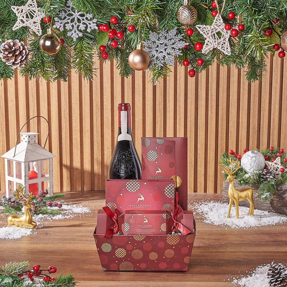 Christmas Wine with Hollyberry Truffles – how the gift is presented