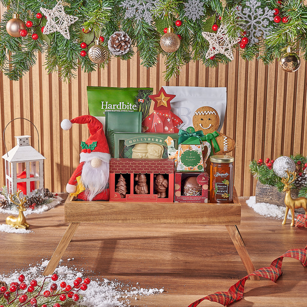 Holiday Chocolate Trio Gift Basket with Gourmet Treats – how the gift is presented