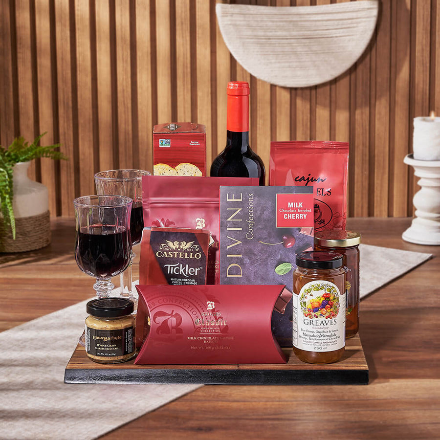 Decadent Wine & Cheese Gift Board, wine gift, wine, chocolate gift, chocolate, snack gift, snack, Ottawa delivery