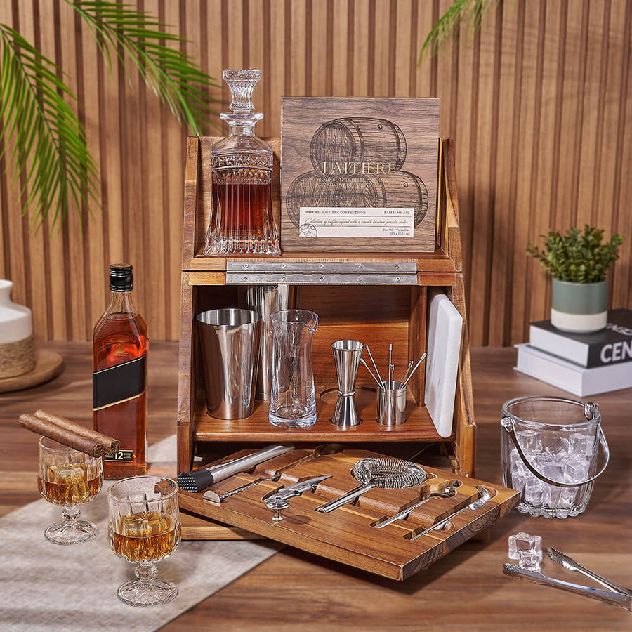 Deluxe Table Top Bar Gift Set, liquor gift, liquor, decanter gift, decanter, bar gift, bar, Ottawa delivery