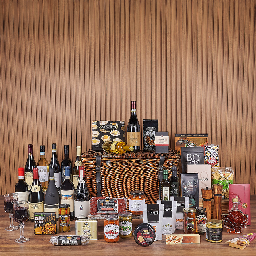 Exquisite Wine & Goodie Basket - Table Wines, wine gift, wine, chocolate gift, chocolate, luxury gift, luxury, Ottawa delivery