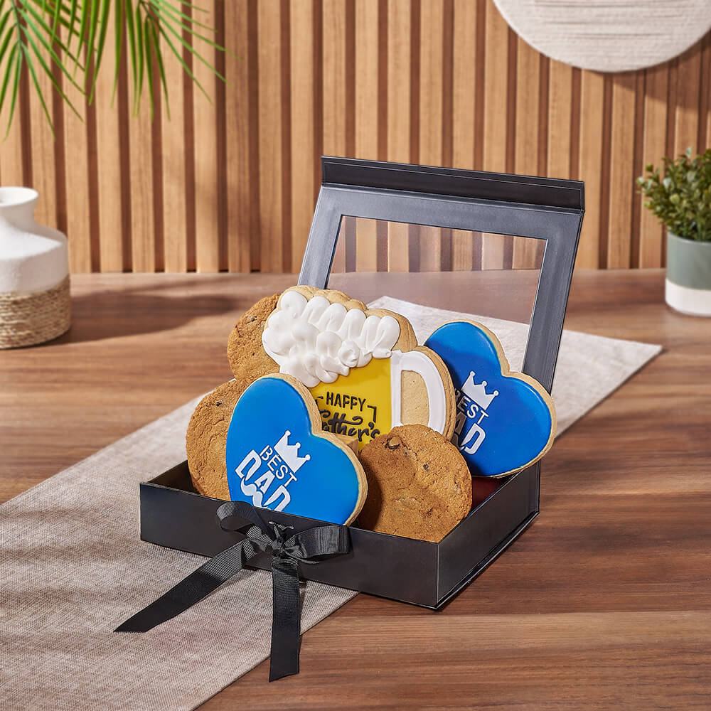 Father's Day Cookie Gift Box in Black Gift Basket – how the gift is presented