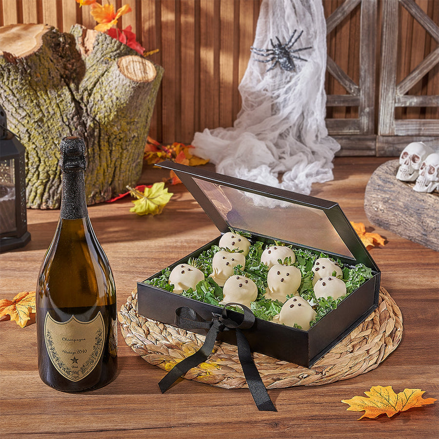A stunning way to celebrate the spooky occasion, the Ghostly Strawberry & Champagne Gift is a surefire delight, Ottawa delivery