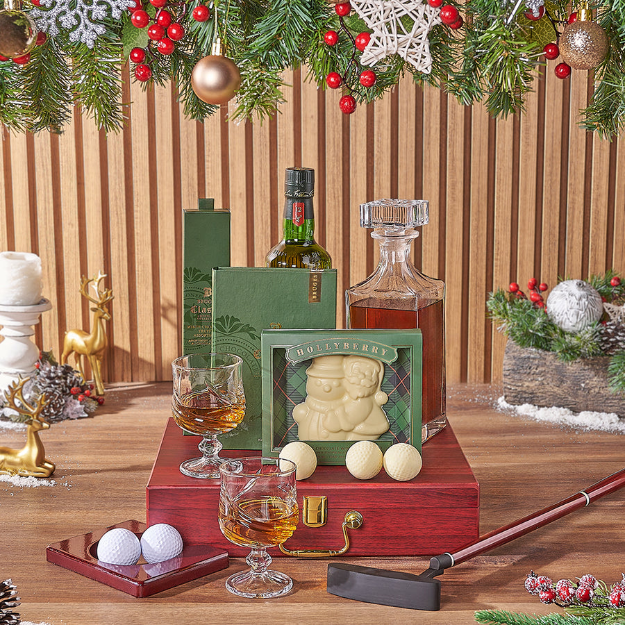 Holiday Golf & Liquor Gift Basket, liquor gift, liquor, chocolate gift, chocolate, golf gift, golf, Ottawa delivery