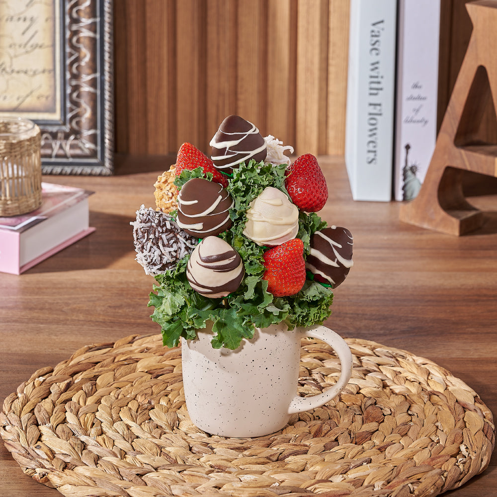 Mother's Day and Valentine's Day Chocolate Covered Strawberries Mug Gift – how the gift is presented