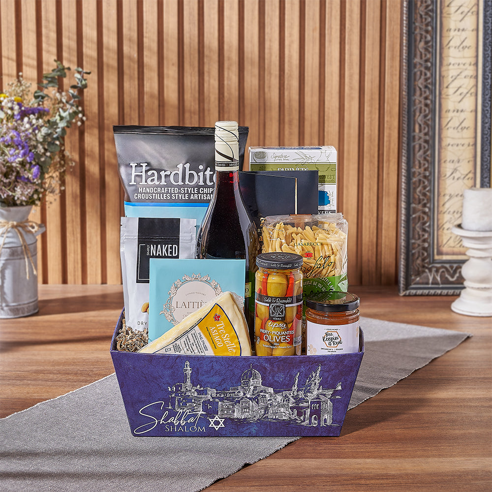 Kosher Hanukkah Wine and Cheese Basket – how the gift is presented