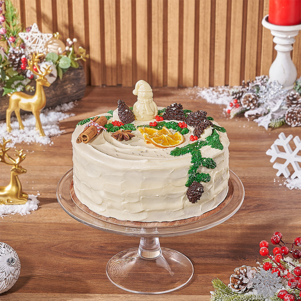 9-Inch Christmas Red Velvet Cake Featuring Seasonal Decorations – how the gift is presented