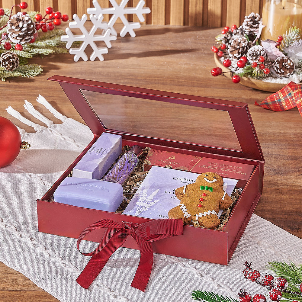 Christmas Lavender Bath and Cookie Gift Basket – how the gift is presented