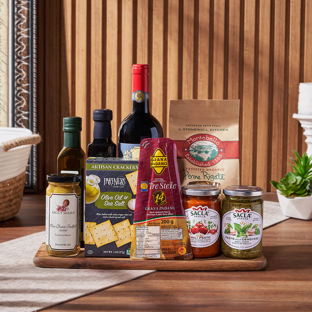Italian Wine and Cheese Gift – how the gift is presented