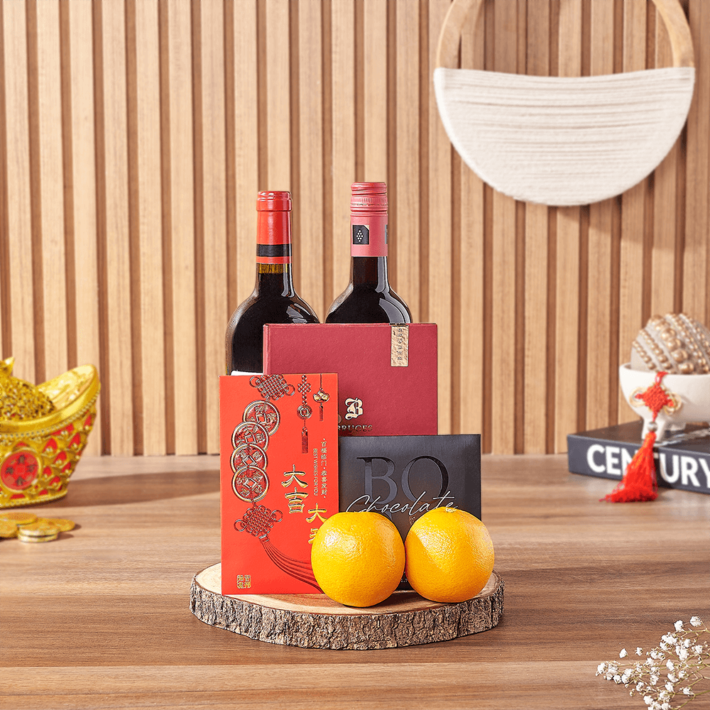 Lunar New Year Celebration Wine and Chocolate Gift Box – how the gift is presented