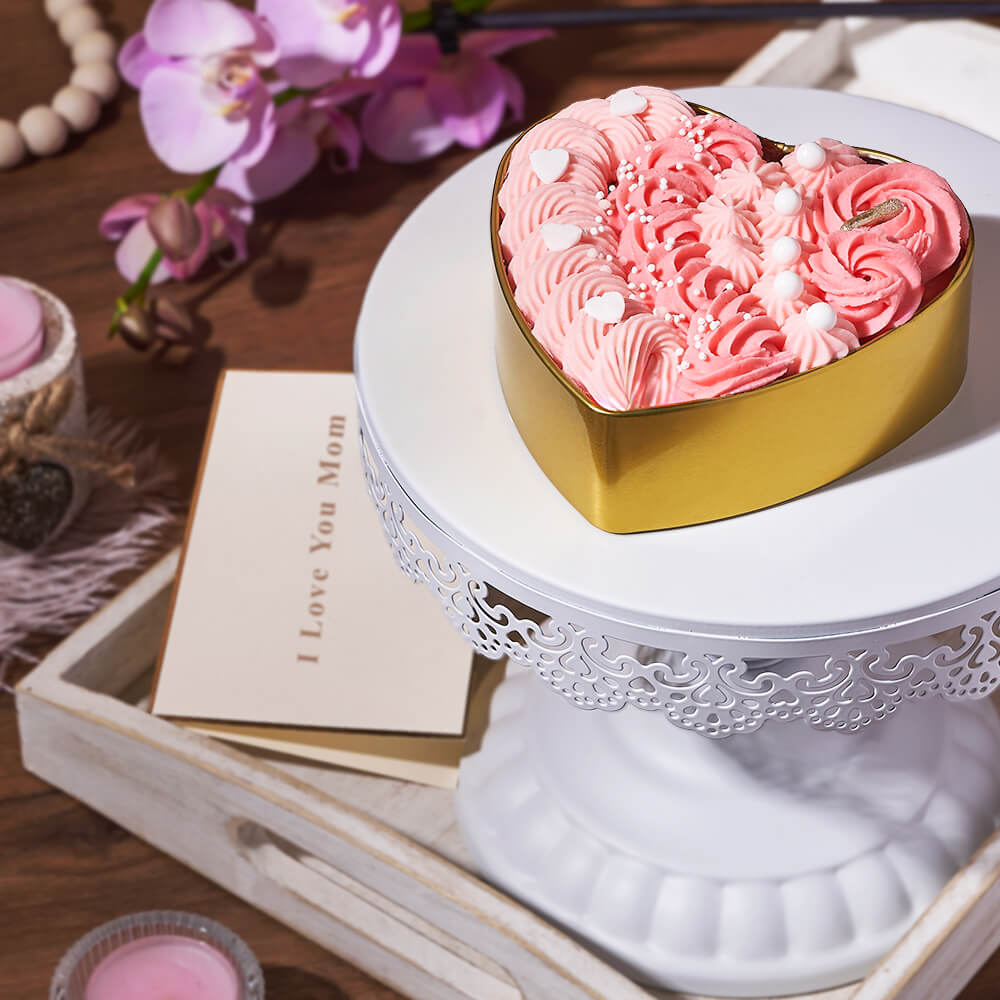 Red Velvet Heart Cake Decorated for Mother's Day – how the gift is presented