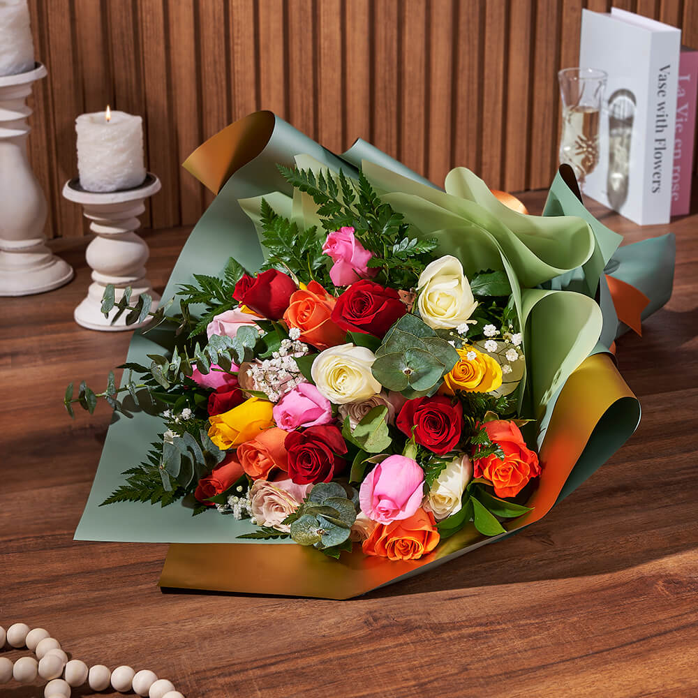Twelve-Stem Rose Bouquet with Baby's Breath – how the gift is presented