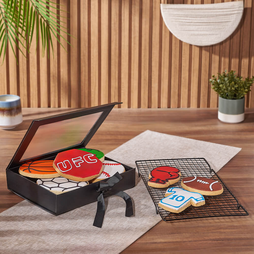 Assorted Sports Cookies Gift Box – how the gift is presented