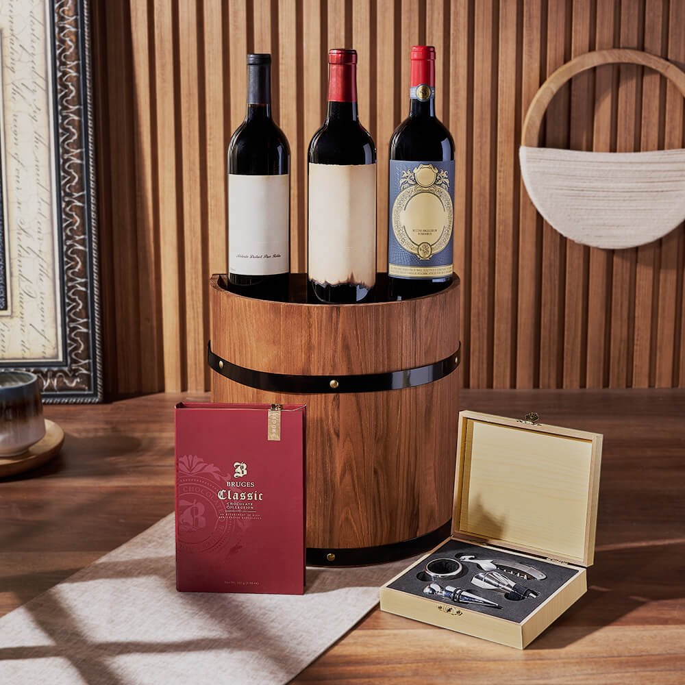 Wine Collection in Wooden Barrel – how the gift is presented