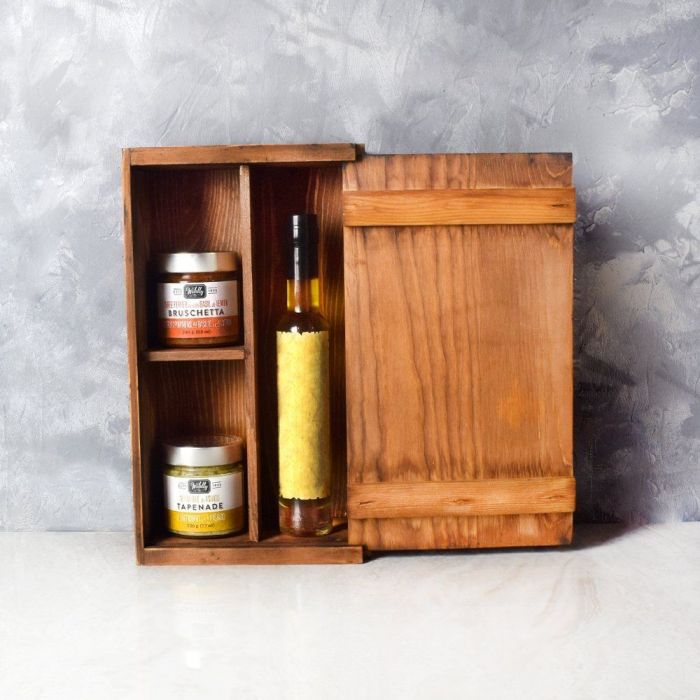 Italian Tapenade Gift Crate – how the gift is presented