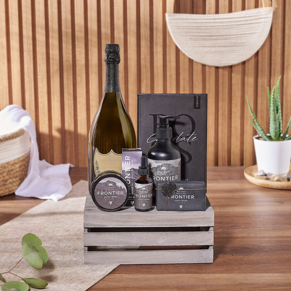 Sandalwood &amp; Champagne Spa Gift Crate - Spa Gift Basket - Ottawa Delivery