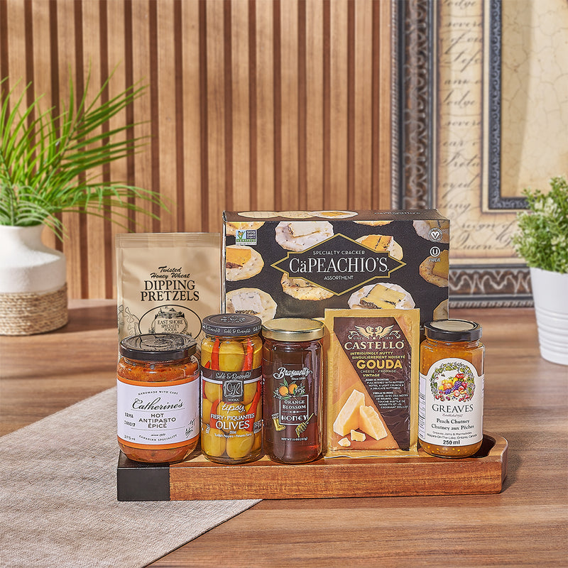 The Gourmet Appetizer Gift Set is a stunning way to celebrate. Packed with delicious snacks, the perfect treat for any occasion, Ottawa delivery 