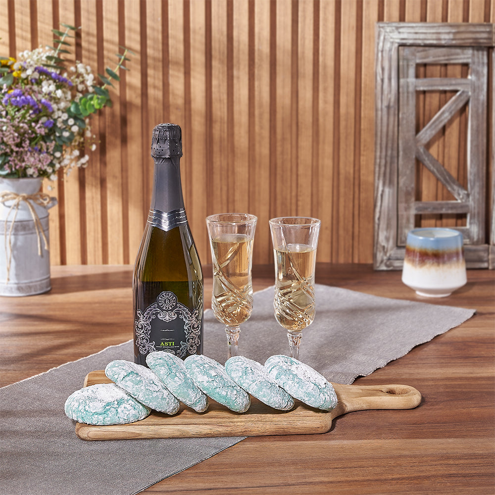 Celebration Basket with Sparkling Wine and Hanukkah Cookies Gift – how the gift is presented