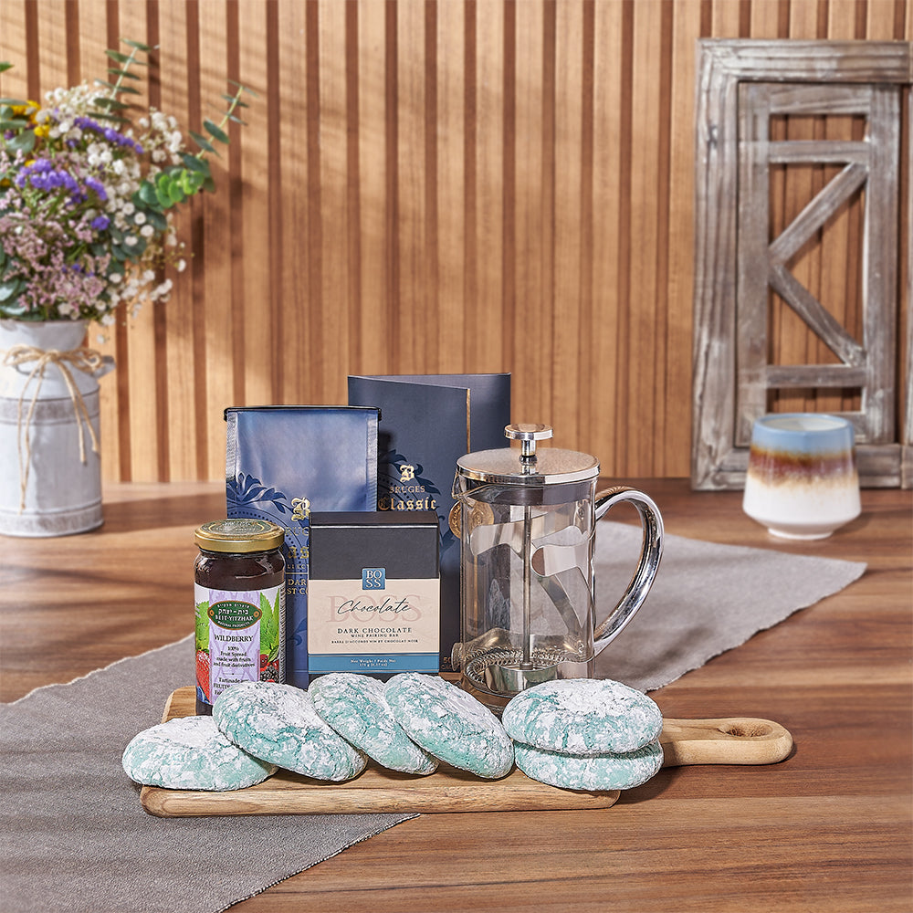 Celebrate the Festival of Lights with a delightful gift like the Hanukkah Coffee & Snacks Gift Basket - Ottawa Baskets