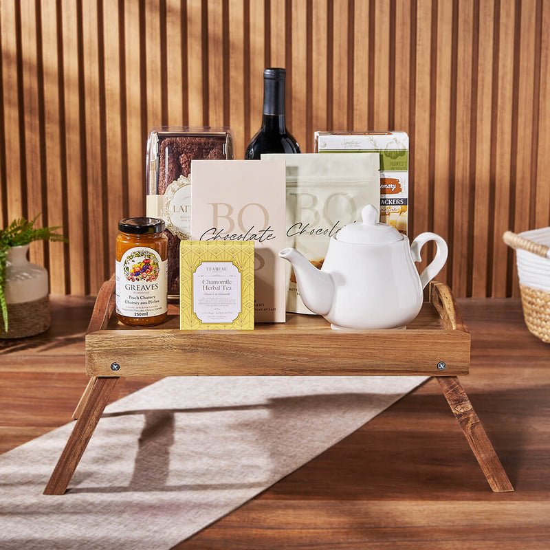 Afternoon Tea & Wine Tray, wine gift, wine, tea gift, tea, chocolate gift, chocolate, Ottawa delivery