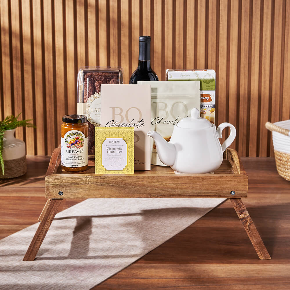 Afternoon Tea & Wine Tray, wine gift, wine, tea gift, tea, chocolate gift, chocolate, Ottawa delivery
