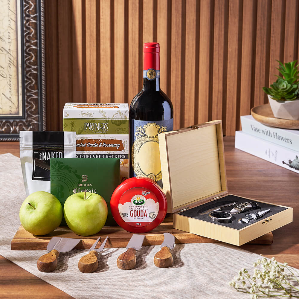 Apple, Cheese, & Wine Gift Basket, wine gift, wine, cheese gift, cheese, fruit gift, fruit, Ottawa delivery