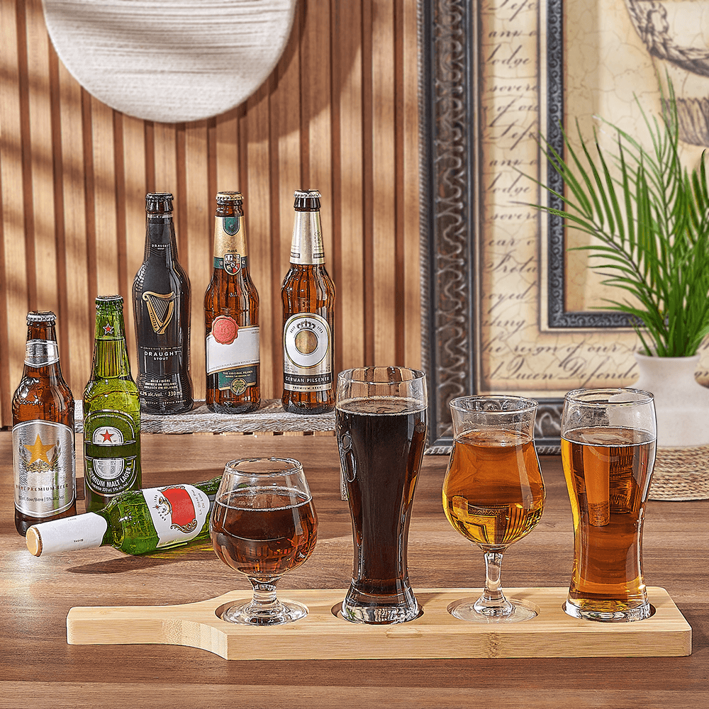 Premium Six-Pack Beer and Flight Sampler Gift Basket – how the gift is presented