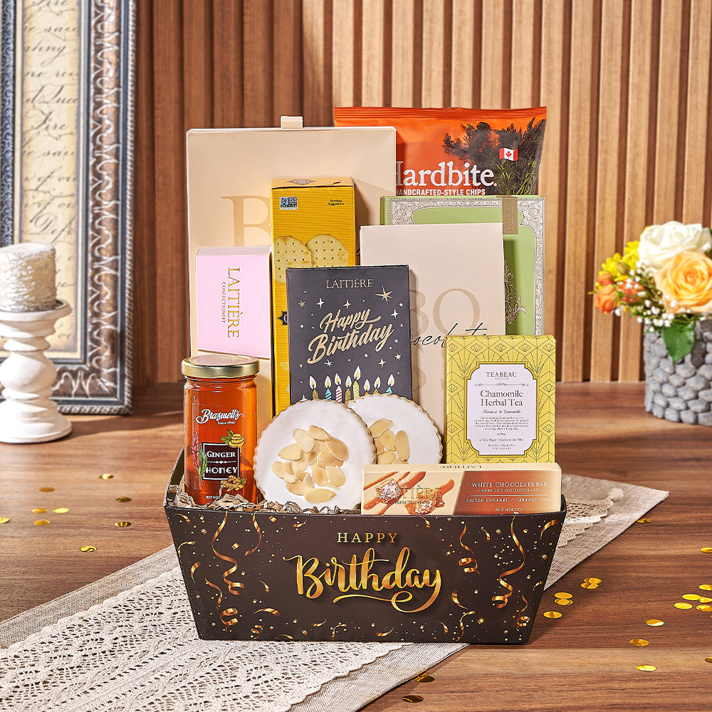 Birthday Tea and Sweets Basket – how the gift is presented