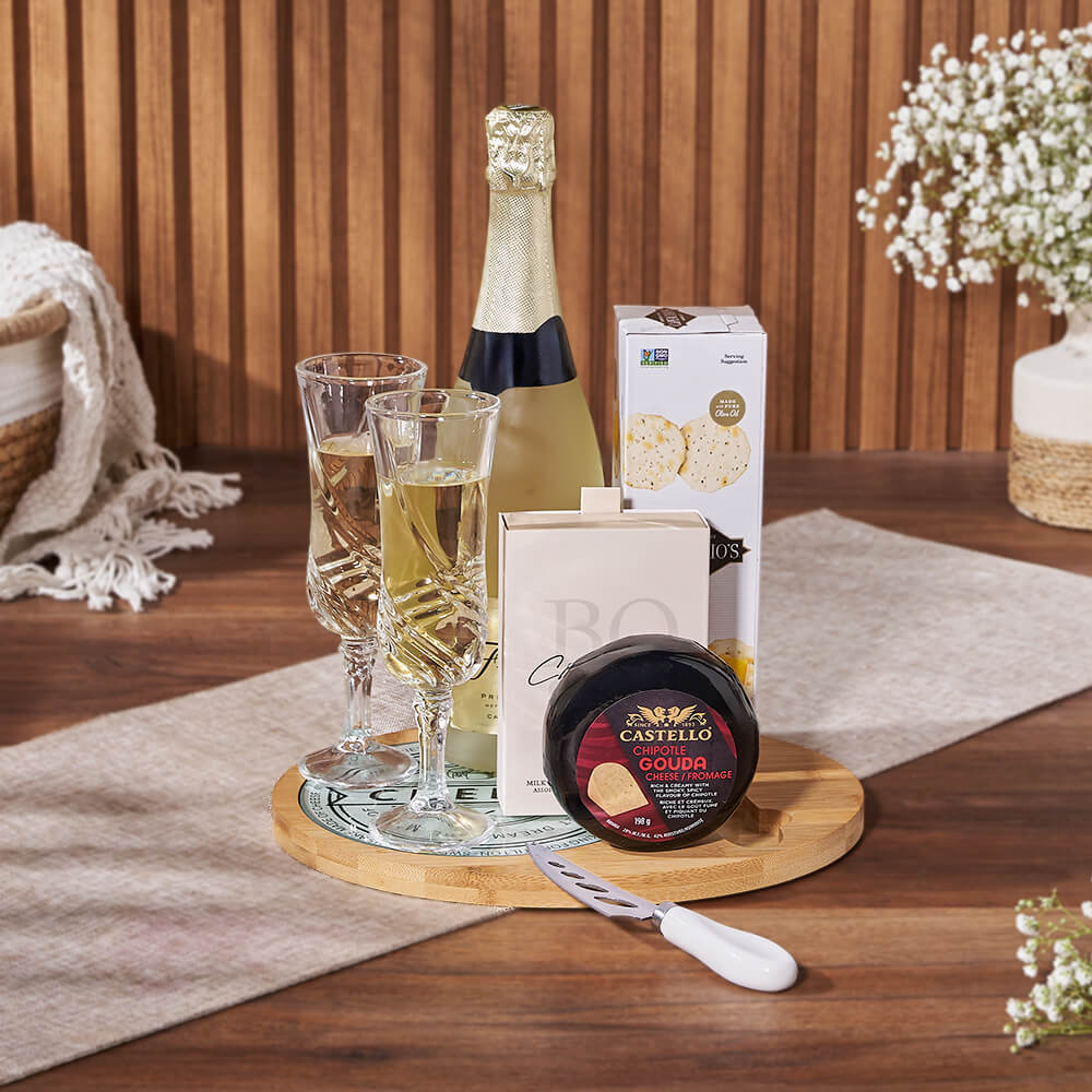 Bubble &amp; Cheese Please Champagne Gift Basket, sparkling wine gift, sparkling wine, cheese gift, cheese, champagne gift, champagne, Ottawa delivery