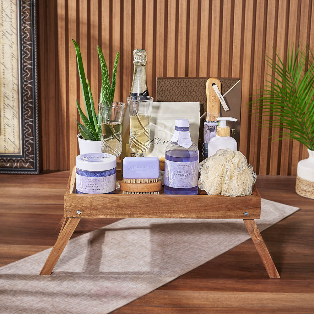 Bubbles & Bites Celebratory Spa Gift Basket, sparkling wine gift, sparkling wine, champagne gift, champagne, spa gift, spa, Ottawa delivery