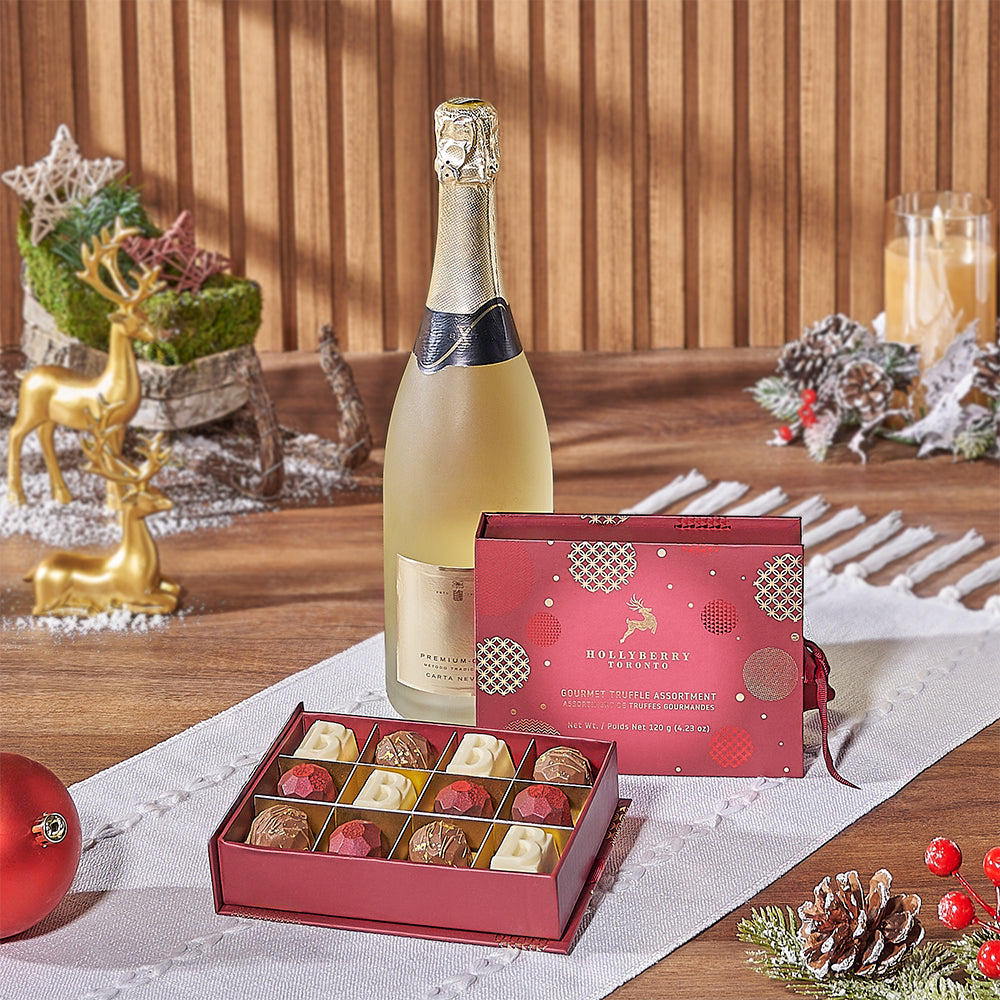 Bubbly Christmas Holiday Basket, christmas gift, christmas, chocolate gift, chocolate, champagne gift, champagne, sparkling wine gift, sparkling wine, Ottawa delivery