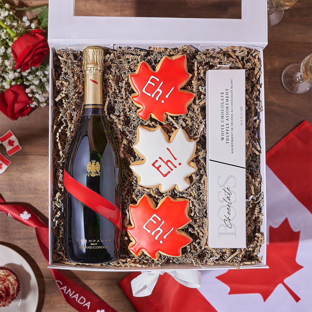 Canada Day Bubbly Gift Box, canada day gift, canada day, chocolate gift, chocolate, cookie gift, cookie, Ottawa delivery