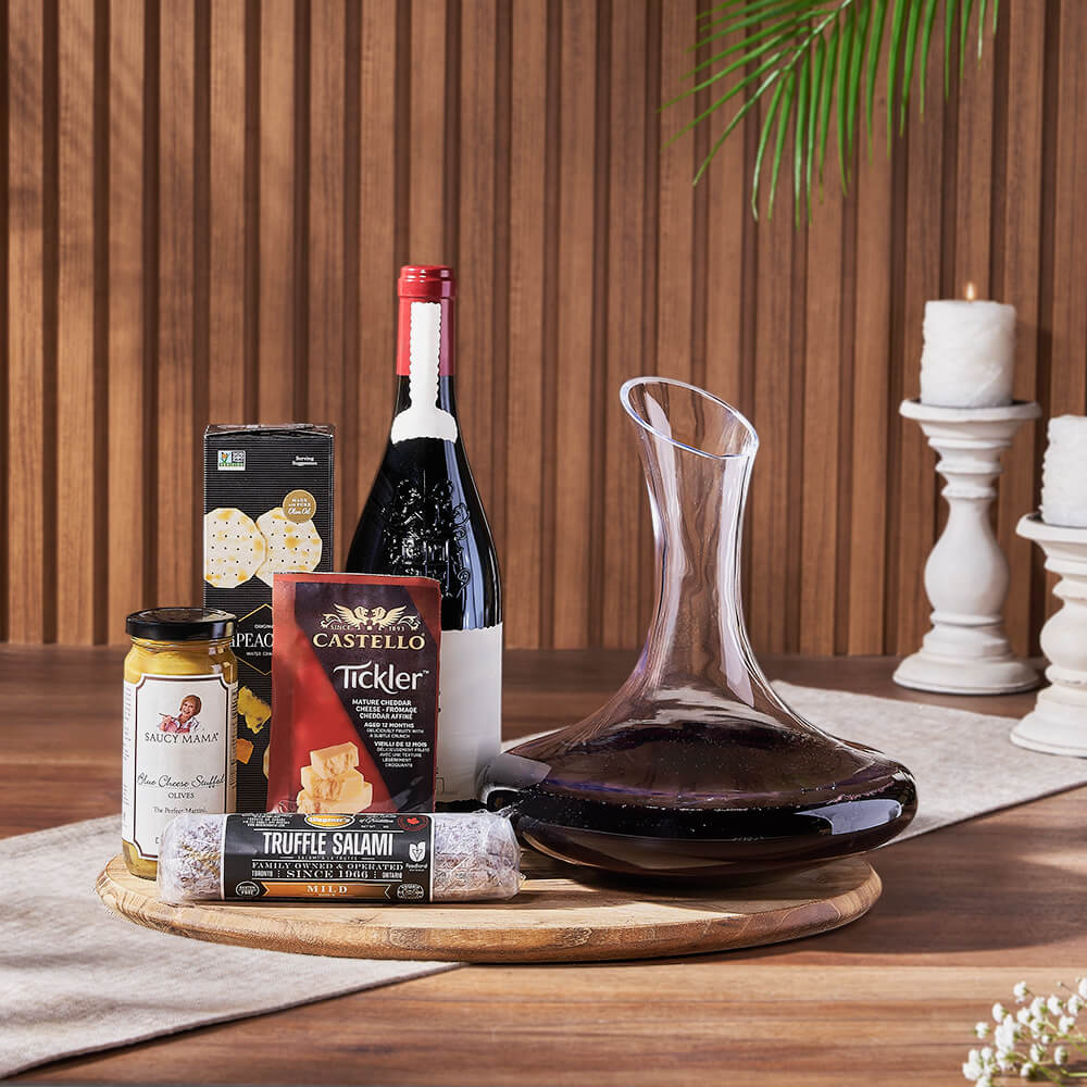 Charming Wine Decanter Gift Set, wine gift, wine, charcuterie gift, charcuterie, cheese gift, cheese, decanter gift, decanter, Ottawa delivery