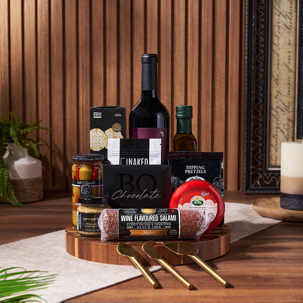 Cheese, Crackers &amp; Wine Gift Basket, wine gift, wine, cheese gift, cheese, charcuterie gift, charcuterie, Ottawa delivery