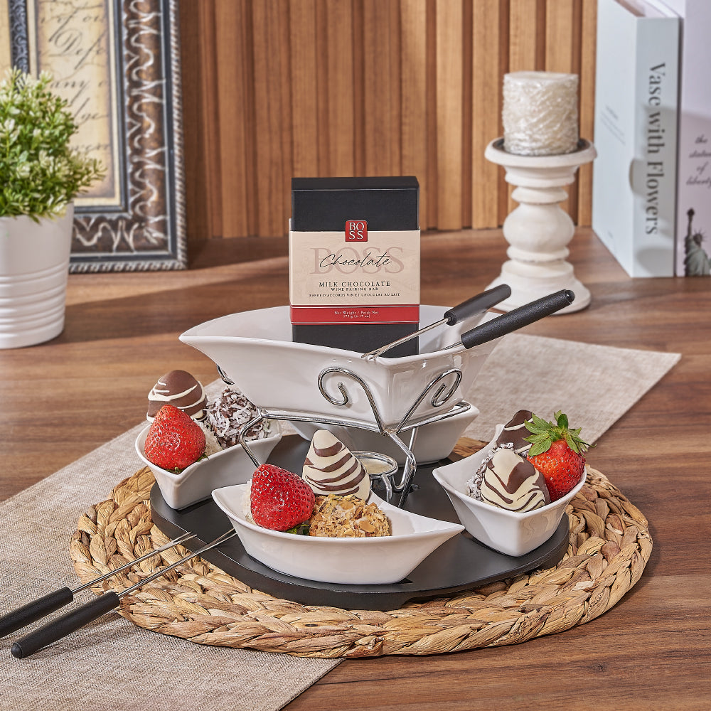 Chocolate Fondue &amp; Strawberry Gift, chocolate dipped strawberry gift, chocolate dipped strawberry, fondue gift, fondue, chocolate fondue, Ottawa delivery