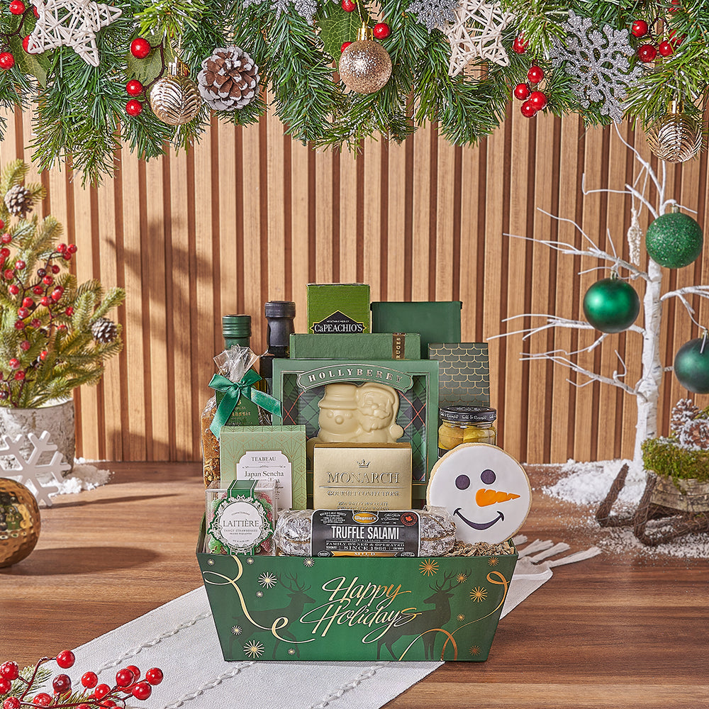 Premium Holiday Gourmet Selection Gift Basket – how the gift is presented