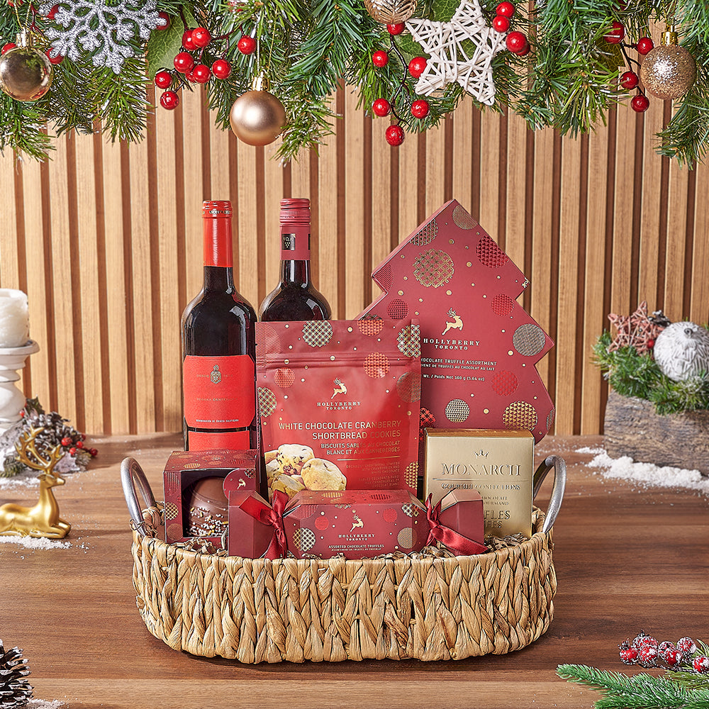 Christmas Decadence Wine Basket, wine gift, wine, chocolate gift, chocolate, Christmas gift, christmas, Ottawa delivery