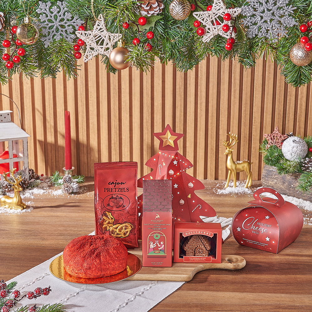 Festive Red Velvet Cheeseball Gift Basket – how the gift is presented
