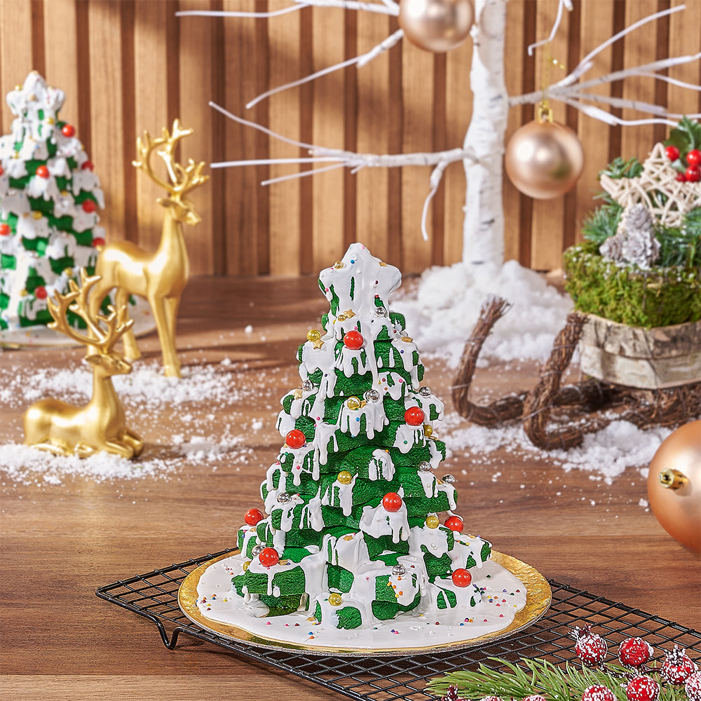 Holiday Season Cookie Tower Shaped Like Christmas Tree – how the gift is presented