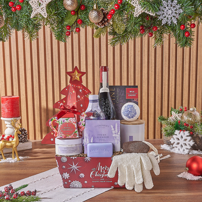 Christmas Wine & Spa Gift Set, wine gift, wine, spa gift, spa, chocolate gift, chocolate, tea gift, tea, Ottawa delivery