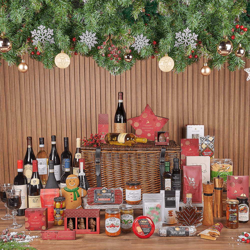 Christmas Wine &amp; Treat Extravaganza Basket, christmas gift, christmas, wine gift, wine, chocolate gift, chocolate, Ottawa delivery