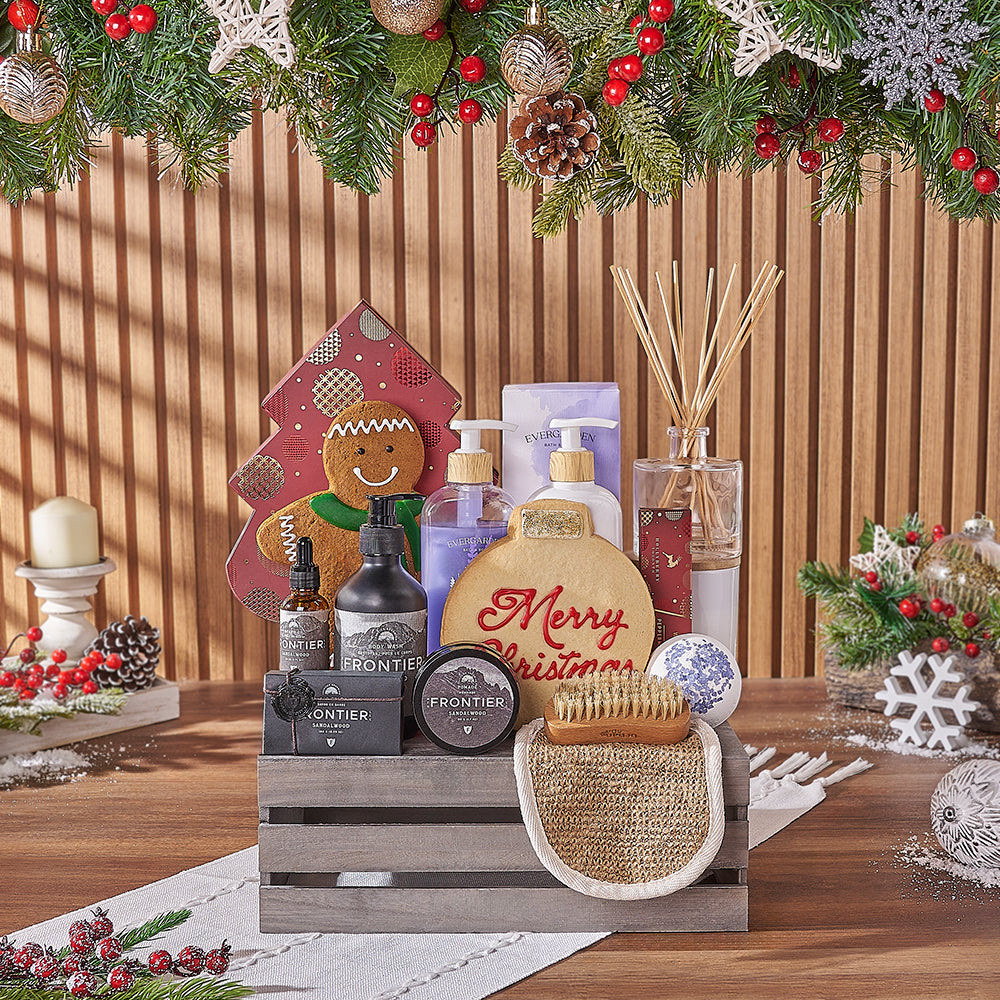 Festive Hollyberry Spa and Gourmet Crate – how the gift is presented