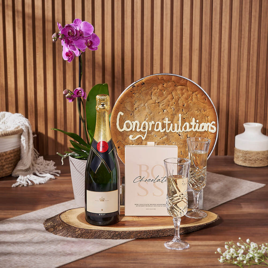 Congratulations Cookie & Champagne Gift Set, champagne gift, champagne, sparkling wine gift, sparkling wine, giant cookie gift, giant cookie, orchid gift, orchid, Ottawa delivery