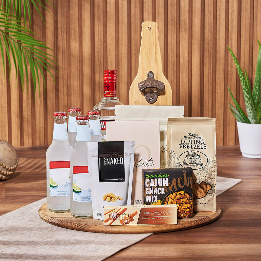 Coolers & Crunch Liquor Basket, liquor gift, liquor, chocolate gift, chocolate, Ottawa delivery