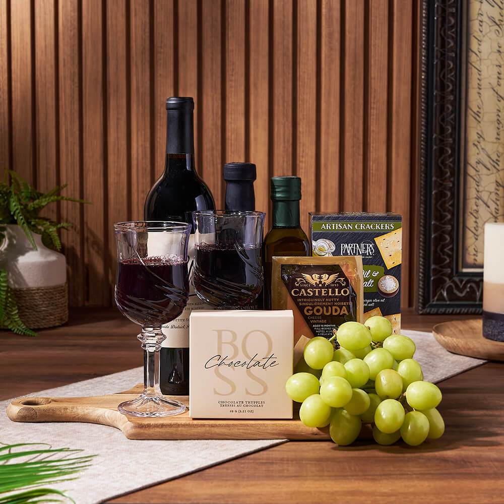 Decadent Wine &amp; Cheese Basket, wine gift, wine, fruit gift, fruit, cheese gift, cheese, charcuterie gift, charcuterie, Ottawa delivery
