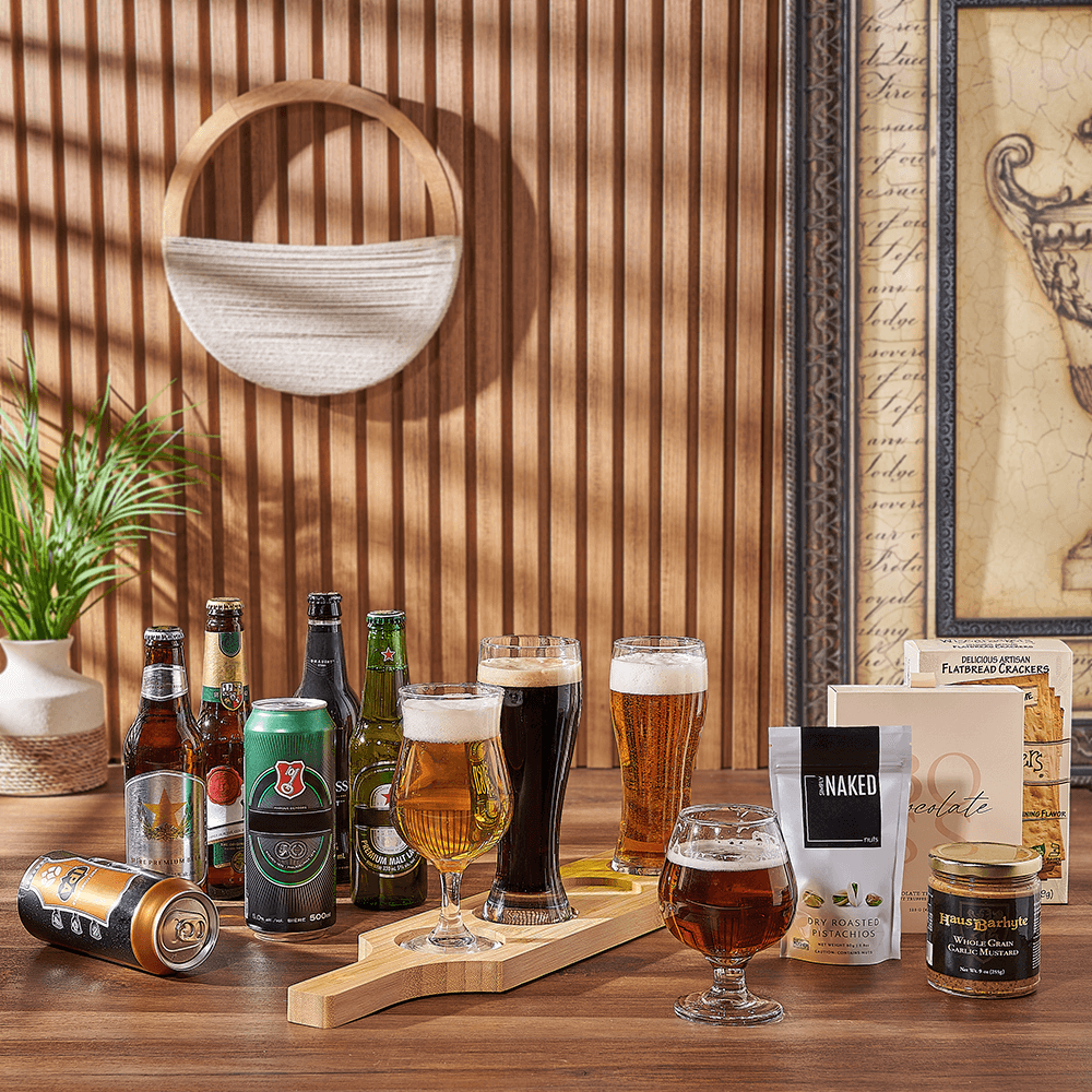 Craft Beer Flight and Treats Basket – how the gift is presented