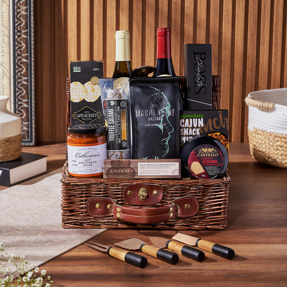 Deluxe Wine &amp; Appetizer Gift Basket, wine gift, wine, charcuterie gift, charcuterie, coffee gift, coffee, Ottawa delivery